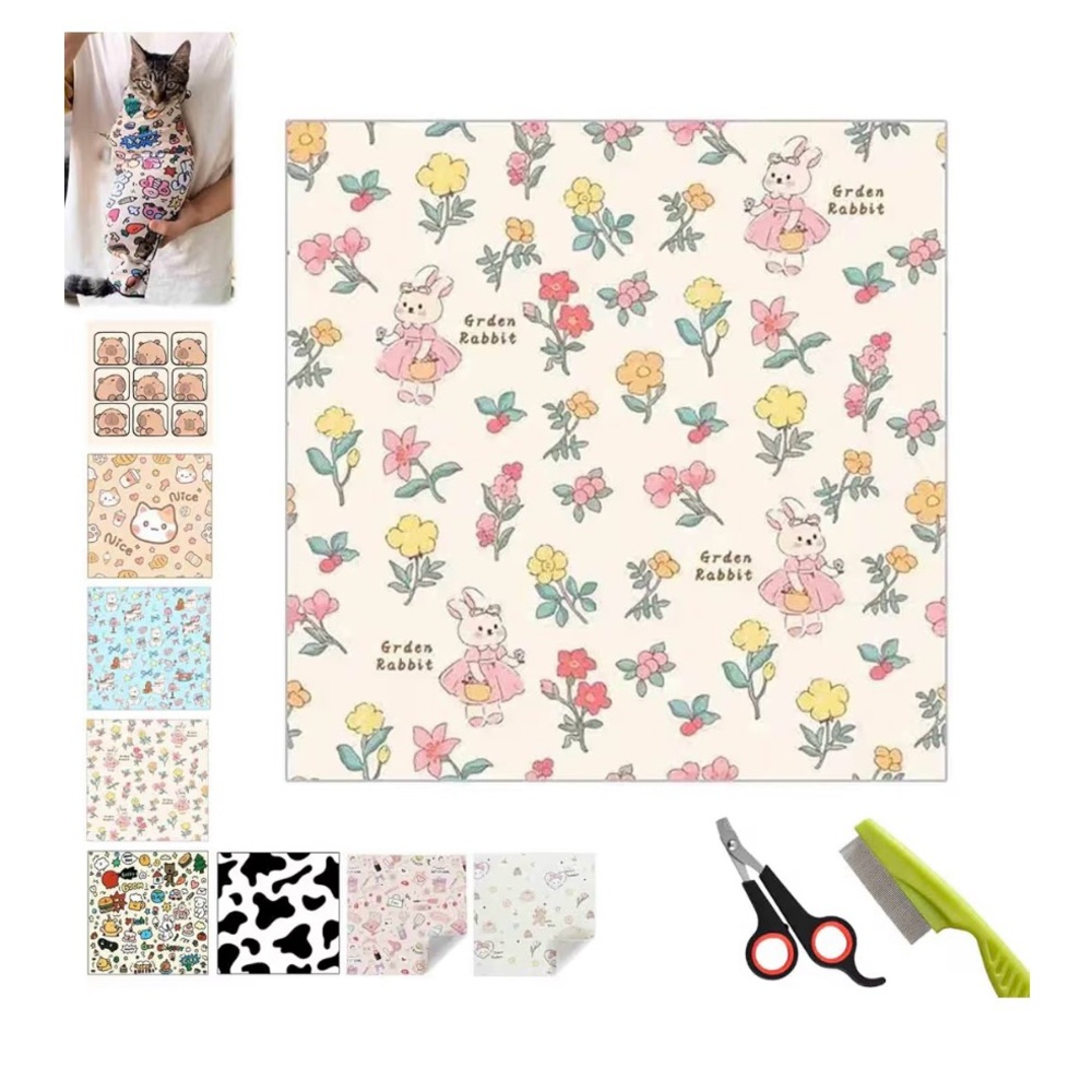 Floral Cat Bandana with Grooming Tools
